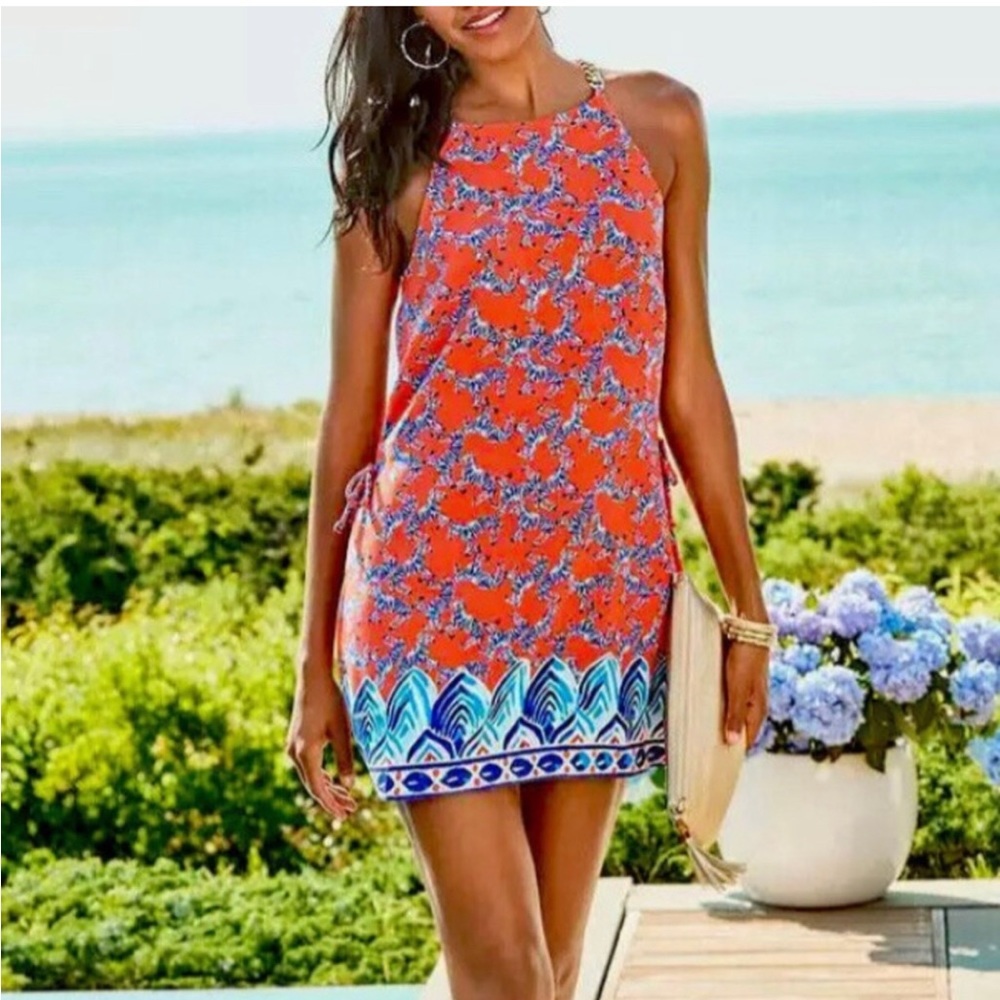 Lilly Pear Romper Picante Coral Heebees Zeebees print size 14